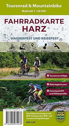 Fahrradkarte Harz: Wasser- und reißfeste Tourenrad- und Mountainbike-Karte mit 36 Touren