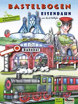 Eisenbahn Bastelbogen: 3d bespielbarer Bahnhof, Brücke, Zug zum Ausschneiden und Basteln