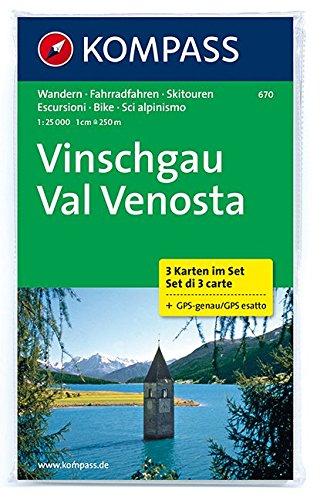 Vinschgau - Val Venosta: Wanderkarten-Set in der Schutzhülle mit Radrouten. GPS-genau. 1:25000 (KOMPASS-Wanderkarten, Band 670)