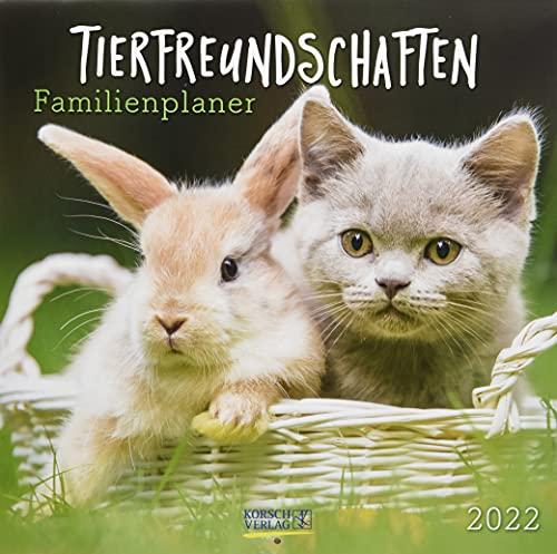 Tierfreundschaften - Familientimer 2022: Broschürenkalender mit Ferienterminen. Format: 30 x 30 cm