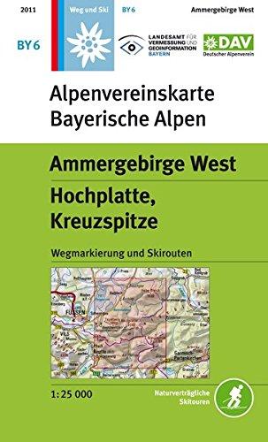 Ammergebirge West, Hochplatte, Kreuzspitze: Wegmarkierungen und Skirouten - Topographische Karte 1:25.000 (Alpenvereinskarten)