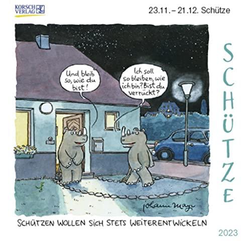 Schütze Mini 2023: Sternzeichenkalender-Cartoon - Minikalender im praktischen quadratischen Format 10 x 10 cm.