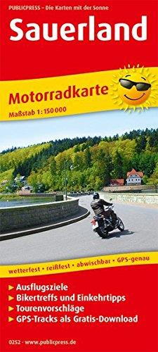 Sauerland: Motorradkarte mit Tourenvorschlägen, GPS-Tracks als Gratis-Download, Ausflugszielen, Einkehr- & Freizeittipps, wetterfest, reißfest, abwischbar, GPS-genau. 1:150000 (Motorradkarte / MK)