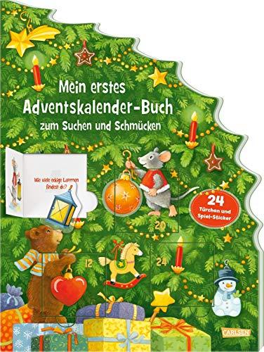 Mein erstes Adventskalender-Buch zum Suchen und Schmücken - Mit 24 Türchen und Spiel-Stickern: Mit großen Wimmelbildern und 24 Klappen, Suchfragen und Weihnachtsbaumschmuck-Stickern