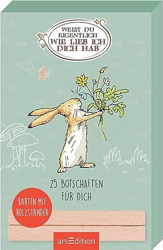 Weißt du eigentlich, wie lieb ich dich hab? 25 Botschaften für dich: Karten mit Holzständer | Liebevolle Grußkarten, die glücklich machen