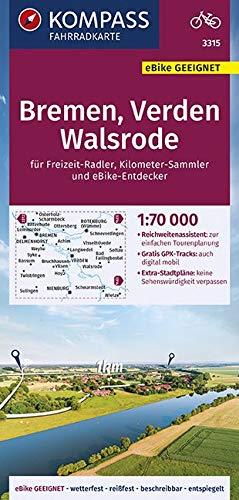 KOMPASS Fahrradkarte Bremen, Verden, Walsrode 1:70.000, FK 3315: reiß- und wetterfest mit Extra Stadtplänen (KOMPASS-Fahrradkarten Deutschland, Band 3315)