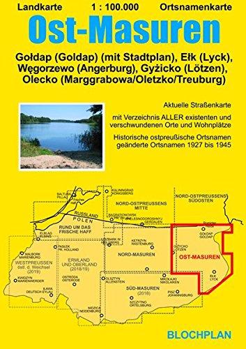 Landkarte Ost-Masuren: Goldap (Goldap) (mit Stadtplan), Elk (Lyck), W&#x119;gorzewo (Angerburg), Gy&#x17C;icko (Lötzen), Olecko (Marggrabowa/Oletzko/Treuburg) (Ostpreußen-Landkarten)