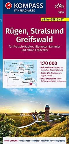 KOMPASS Fahrradkarte Rügen, Stralsund, Greifswald 1:70.000, FK 3319: reiß- und wetterfest mit Extra Stadtplänen (KOMPASS-Fahrradkarten Deutschland, Band 3319)