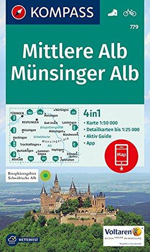 Mittlere Alb, Münsinger Alb: 4in1 Wanderkarte 1:50000 mit Aktiv Guide und Detailkarten inklusive Karte zur offline Verwendung in der KOMPASS-App. Fahrradfahren. (KOMPASS-Wanderkarten, Band 779)