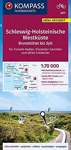 KOMPASS Fahrradkarte Schleswig-Holsteinische Westküste, Brunsbüttel bis Sylt 1:70.000, FK 3311: reiß- und wetterfest mit Extra Stadtplänen (KOMPASS-Fahrradkarten Deutschland, Band 3311)