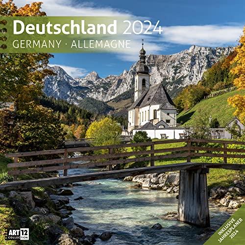 Deutschland 2024, Wandkalender / Broschürenkalender im Hochformat (aufgeklappt 30x60 cm) - Geschenk-Kalender mit Monatskalendarium zum Eintragen