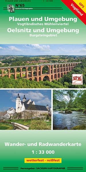 Plauen und Umgebung - Oelsnitz und Umgebung: Wander- und Radwanderkarte 1:33 000