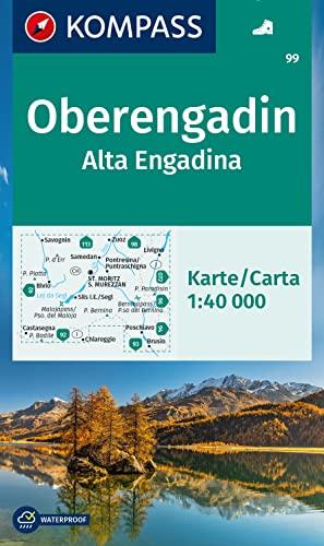 KOMPASS Wanderkarte 99 Oberengadin / Alta Engadina 1:40.000: markierte Wanderwege, Hütten, Radrouten