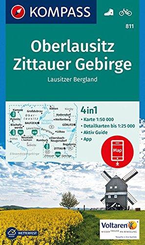 Oberlausitz, Zittauer Gebirge, Lausitzer Bergland: 4in1 Wanderkarte 1:50000 mit Aktiv Guide und Detailkarten inklusive Karte zur offline Verwendung in ... (KOMPASS-Wanderkarten, Band 811)