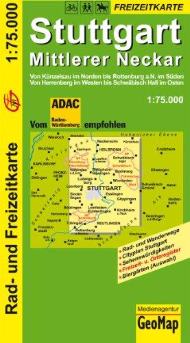 Radwanderkarte Stuttgart 1 : 75 000. Mittlerer Neckar: Von Heilbronn im Norden bis Lichtenstein im Süden. Von Herrenberg im Westen bis Schwäbisch-Hall im Osten. (Rad- und Freizeitkarte)