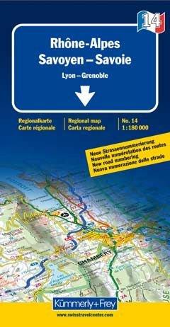 Straßenkarte Rhône-Alpes/Savoyen-Savoie, Lyon, Grenoble 1:180 000. Mit touristischen Informationen: Lyon-Grenoble. Stadtübersichtspläne. Sehenswürdigkeiten. Ortsindex. Neue Straßennummerierung