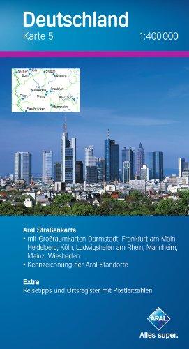 Aral Deutschland Karte 5 / 1:400 000 / Mitte-West 2, Rheinland-Pfalz, Hessen / Großraumk. Darmstadt, Frankfurt am Main, Heidelberg, Köln, Ludwigshafen ... Extra: Reisetipps und Ortsregister mit PLZ