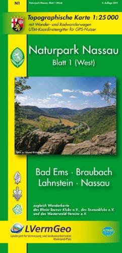 Naturpark Nassau /Bad Ems, Braubach, Lahnstein, Nassau (WR): Naturparkkarte 1:25000 mit Wander- und Radwanderwegen mit Rheinsteig und dem neuen ... UTM-Koordinatengitter für GPS-Nutzer