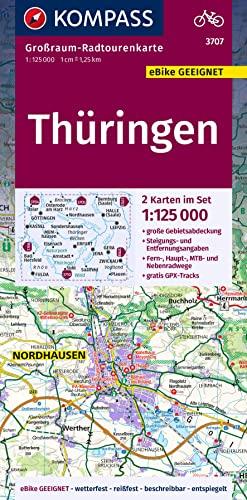 KOMPASS Großraum-Radtourenkarte 3707 Thüringen 1:125.000: 2 Karten im Set, reiß- und wetterfest, GPX-Daten zum Download