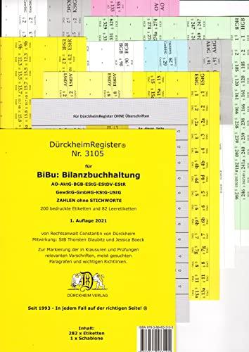 DürckheimRegister® BiBu-BILANZSTEUERRECHT Register für deine AO-AktG-BGB-EStG-EStR-KStG-UStG-GmbHG-HGB-UmwG nur Zahlen und §§ (2021): 199 ... 1993 • ... 1993 . In jedem Fall auf der richtigen Seite®