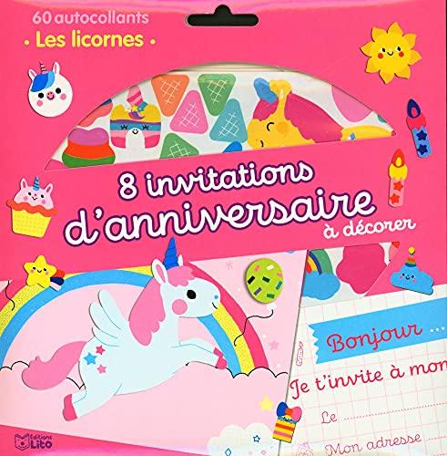 8 invitations d'anniversaire à décorer : les licornes : 60 autocollants