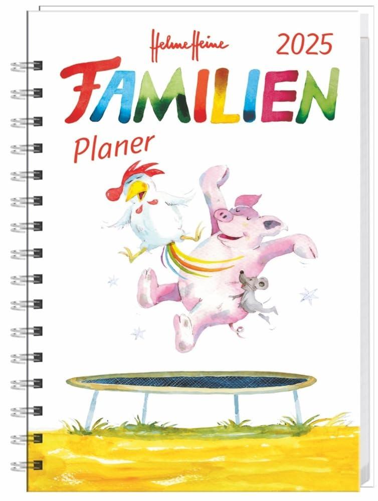 Helme Heine: Familienplaner-Buch A6 2025: Familienkalender mit 4 Spalten. Liebevoll illustrierter Buch-Kalender mit Einstecktasche und Schulferien. ... mit 160 Seiten. (Helme Heine Kalender Heye)