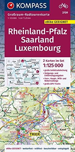 KOMPASS Großraum-Radtourenkarte 3709 Rheinland-Pfalz, Saarland, Luxembourg 1:125.000: 2 Karten im Set, reiß- und wetterfest, GPX-Daten zum Download