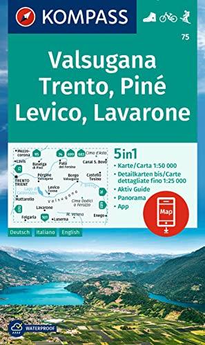 KOMPASS Wanderkarte 75 Valsugana, Trento, Piné, Levico, Lavarone 1:50.000: 5in1 Wanderkarte , mit Panorama, Aktiv Guide und Detailkarten inklusive ... in der KOMPASS-App. Fahrradfahren. Skitouren.