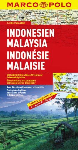 MARCO POLO Kontinentalkarte Indonesien, Malaysia 1:2 Mio.: Mit landschaftlich schönen Strecken und Sehenswürdigkeiten. Übersichtskarte zum Ausklappen, Entfernungstabelle, Ortsregister