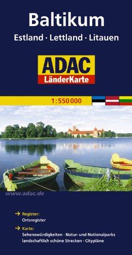 ADAC Länderkarte Baltikum, Estland, Lettland, Littauen. 1:700.000: Register: Citypläne, Ortsregister. Karte: Sehenswürdigkeiten, Natur- und Nationalparks, landschaftlich schöne Strecken