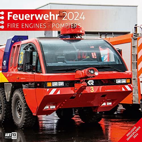 Feuerwehr 2024, Wandkalender / Broschürenkalender im Hochformat (aufgeklappt 30x60 cm) - Geschenk-Kalender mit Monatskalendarium zum Eintragen