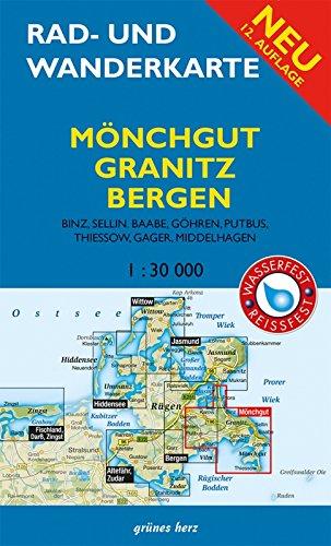 Rad- und Wanderkarte Mönchgut, Granitz, bis Bergen: Mit Binz, Sellin, Baabe, Göhren, Gager, Middelhagen, Thiessow. Maßstab 1:30.000. Wasser- und reißfest.