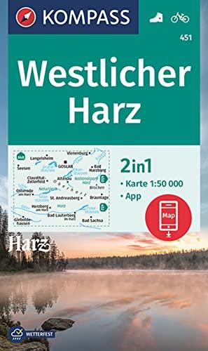 KOMPASS Wanderkarte 451 Westlicher Harz 1:50000: Wanderkarte mit Aktiv Guide und Radwegen. GPS-genau. (KOMPASS-Wanderkarten, Band 451)