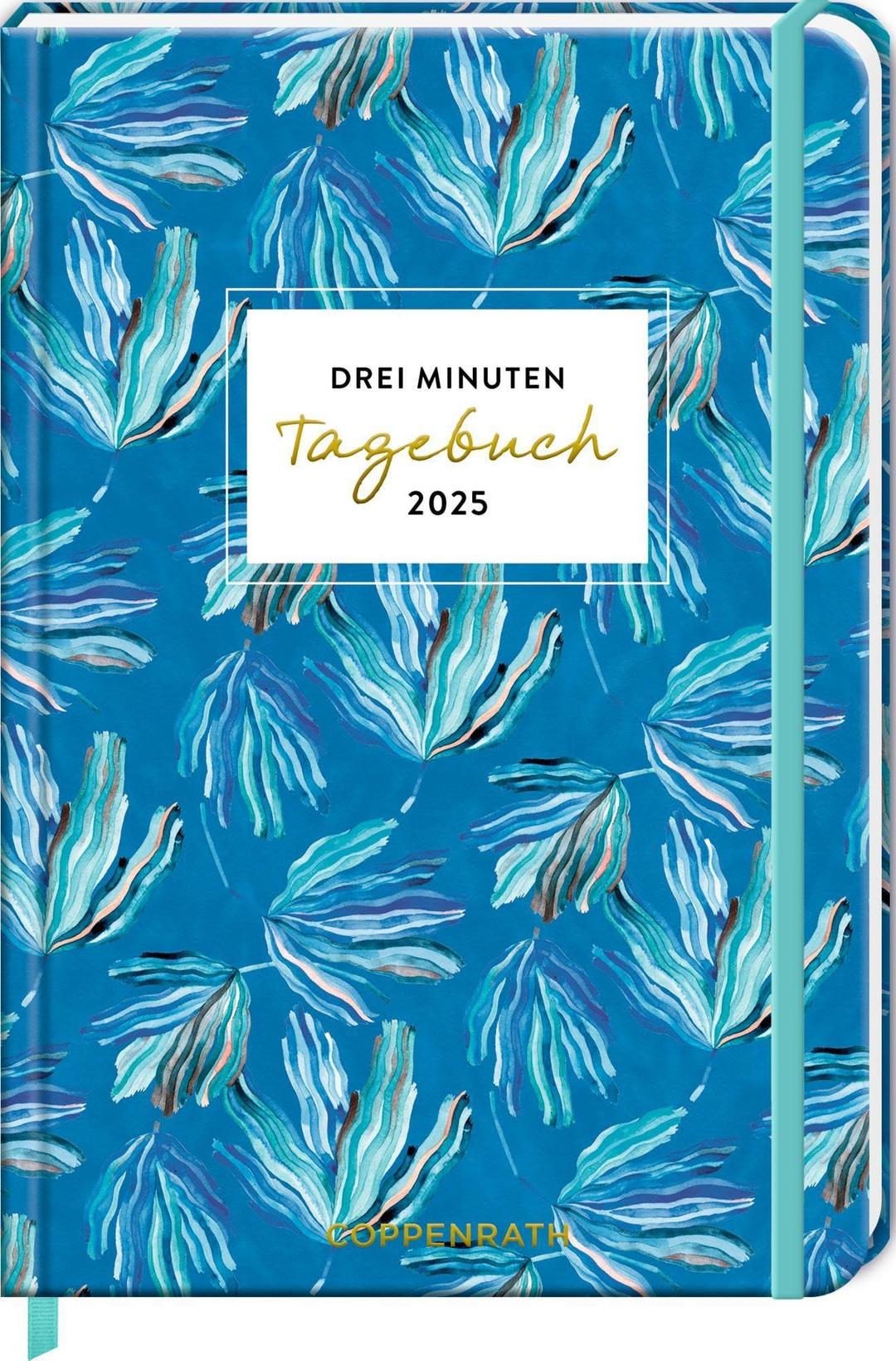 Großer Wochenkalender: 3 Minuten Tagebuch 2025 - Blätter blau (All about blue): Glücksjournal mit Wochenplaner und Eintragmöglichkeiten. Mit Gummiverschluss und Leseband