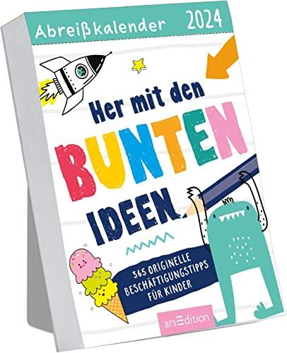 Abreißkalender Her mit den bunten Ideen 2024: 365 originelle Beschäftigungstipps für Kinder | Kreativer Tagesabreißkalender zum Aufstellen oder Aufhängen