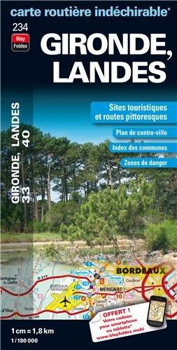 234 Gironde, Landes, Carte Départementale, Routière et Touristique - Echelle : 1/180 000