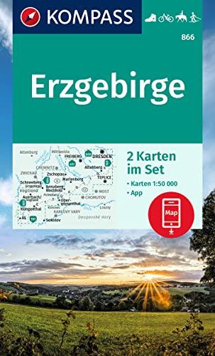 KOMPASS Wanderkarte 866 Erzgebirge 1:50000 (2 Karten im Set): Karte in der KOMPASS-App offline nutzen, markierte Wanderwege, Fahrradfahren (KOMPASS-Wanderkarten, Band 866)