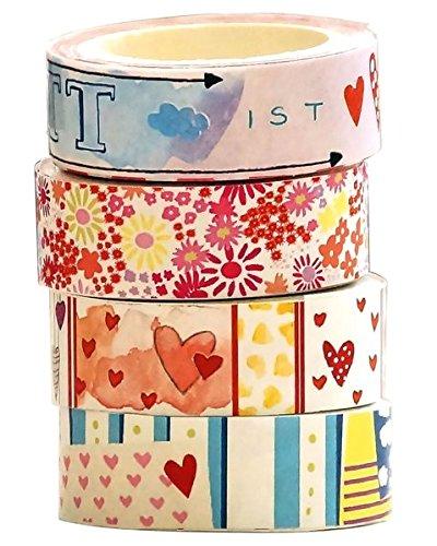 Washi Tapes Set Blumen und Herzen