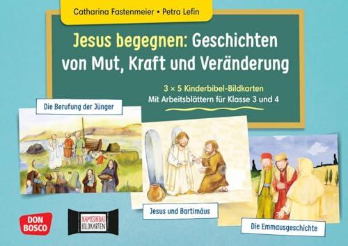 Jesus begegnen: Geschichten von Mut, Kraft und Veränderung. 3 x 5 Kinderbibel-Bildkarten. Mit Arbeitsblättern für Klasse 3 und 4. Kamishibai ... 3 und 4. Jesus-Geschichten im Erzähltheater