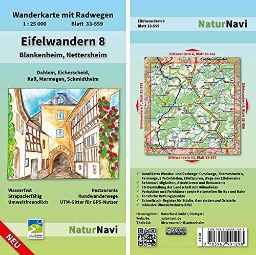 Eifelwandern 8 - Blankenheim, Nettersheim: Wanderkarte mit Radwegen, Blatt 33-559, 1 : 25 000, Dahlem, Eicherscheid, Kall, Marmagen, Schmidtheim (NaturNavi Wanderkarte mit Radwegen 1:25 000)