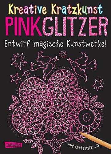 Kreative Kratzkunst: Pink Glitzer: Set mit 10 Kratzbildern, Anleitungsbuch und Holzstift