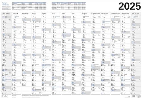 Großer Wandtimer 2025: 14 Monate (Dezember 2024 - Januar 2026) / Ferientermine und Feiertage / 68 x 47 cm