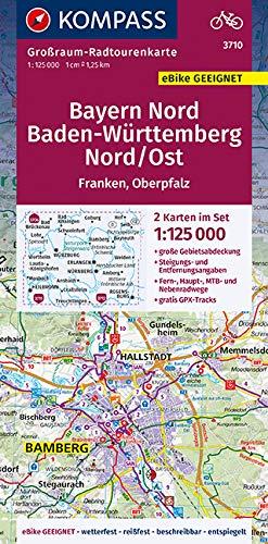 Bayern Nord, Baden-Württemberg Nord/Ost: Großraum-Radtourenkarte 1:125000, GPX-Daten zum Download (KOMPASS-Großraum-Radtourenkarte, Band 3710)