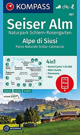 Seiser Alm, Naturpark Schlern-Rosengarten, Alpe di Siusi: 4in1 Wanderkarte 1:25000 mit Aktiv Guide und Panorama inklusive Karte zur offline Verwendung ... Skitouren. (KOMPASS-Wanderkarten, Band 67)