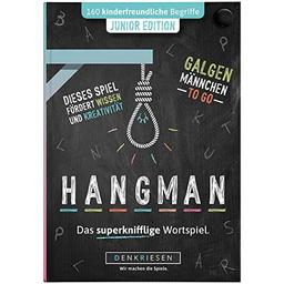 DENKRIESEN - HANGMAN - JUNIOR EDITION - "Galgenmännchen TO GO" | Spielblock | Kinderspiel | Reisespiel | Wichtelgeschenk | Geschenkidee | Rätselblock - Spiel ab 2 Personen