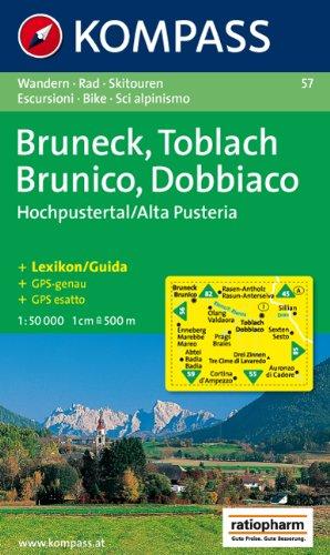 Bruneck/Brunico, Toblach/Dobbiaco, Hochpustertal/Alta Pusteria. Wander-, Bike- und Skitourenkarte. GPS-genau. 1:50.000