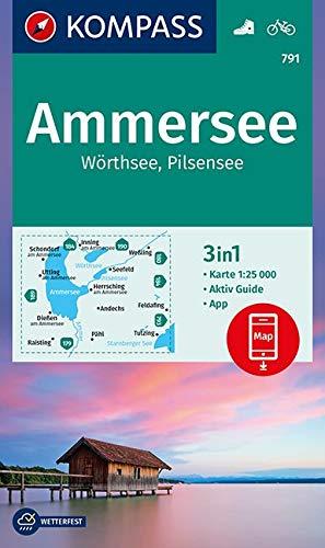 KOMPASS Wanderkarte Ammersee, Wörthsee, Pilsensee: 3in1 Wanderkarte 1:25000 mit Aktiv Guide inklusive Karte zur offline Verwendung in der KOMPASS-App. Fahrradfahren. (KOMPASS-Wanderkarten, Band 791)