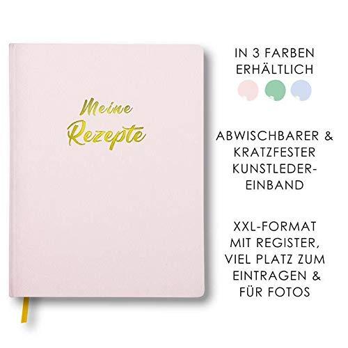 Meine Rezepte rosa: Großes Rezeptbuch zum Selberschreiben im Leder-Look mit Register und Platz für Fotos, liniert