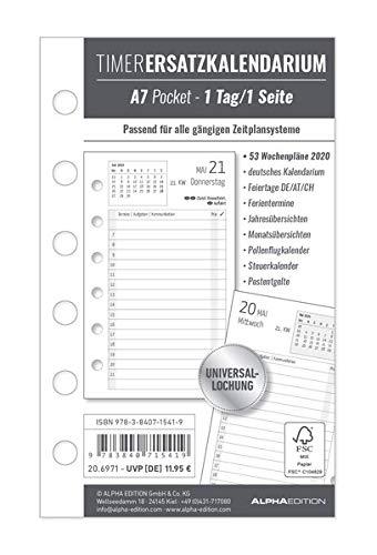 Timer Ersatzkalendarium A7 2020 - Bürokalender - Buchkalender A7 (8 x 13) - Universallochung - 1 Tag 1 Seite - 352 Seiten