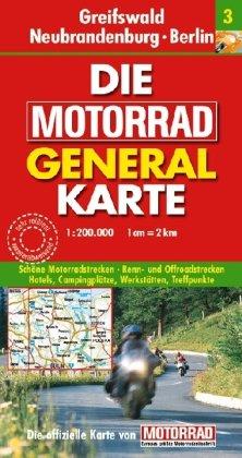 Motorrad Generalkarte Deutschland Greifswald, Neubrandenburg, Berlin 1:200 000